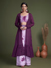 Purple Koti Style Silk and Georgette Embroidered Palazo Suit