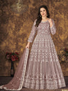 Dusty Brown Butterfly Net Embroidered Anarkali Suit