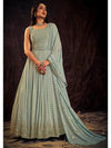 Light Blue Real Georgette Designer Gown Style Suit