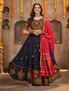 Navy Blue Viscose Rayon and Cotton Embroidered with Print Designer Lehenga
