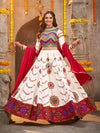 Pearl White Viscose Rayon and Cotton Embroidered with Print Designer Lehenga