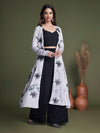Black and White Koti Style Silk and Georgette Embroidered Palazo Suit