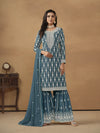 Sea Blue Georgette Embroidered Palazo Suit