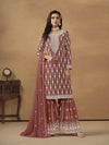 Dark Peach Georgette Embroidered Palazo Suit