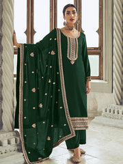 Bottle Green Premium Silk Embroidered Pant Style Suit