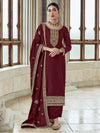 Maroon Premium Silk Embroidered Pant Style Suit