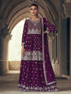 Purple Real Georgette Gharara Style Embroidered Suit