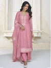 Dusty Pink Organza Silk Embroidered Pant Style Suit