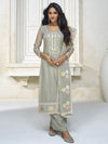 Pastel Grey Organza Silk Embroidered Pant Style Suit