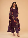 Wine Georgette Embroidered Pant Style Suit