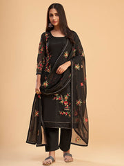 Black Georgette Embroidered Pant Style Suit