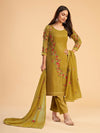 Mustard Yellow Georgette Embroidered Pant Style Suit