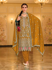 Mustard yellow Embroidered Pant Style Suit