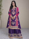 Purple & Pink Chinon Embroidered Palazo Suit