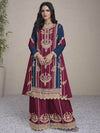 Maroon & Navy Chinon Embroidered Palazo Suit