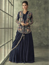 Navy Blue Georgette Jacket Style Party Wear Gown
