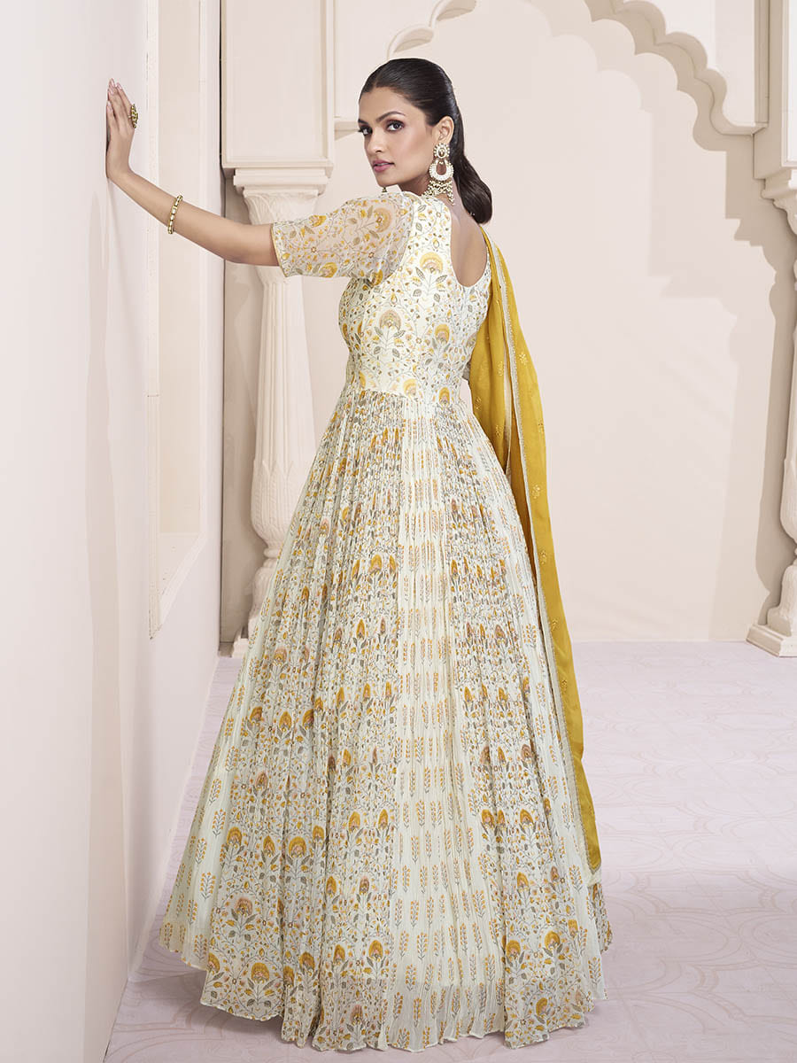 Buy Myra Olive Real Georgette Designer Gown Style Suit Online at Best Price  | Distacart