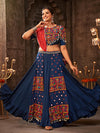 Blue Viscose Rayon Embroidered Designer Navratri Special Lehenga