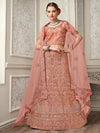 Peach Net Heavy Embroidered Lehenga Choli