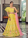 Yellow Art Silk Mirror Work Designer Lehenga