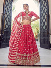 Coral Red Georgette Embroidered Designer Lehenga