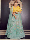 Turquoise Organza Embroidered Designer Lehenga