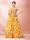 Yellow Art Silk Embroidered Mirror Work Lehenga