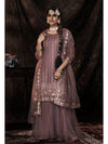 Lilac Net Embroidered Sharara Suit