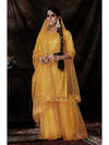 Mustard Net Embroidered Sharara Suit