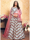 Grey Satin Embroidered Lehenga - myracouture