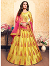 Yellow Satin Embroidered Lehenga