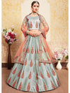 Grey Satin Embroidered Lehenga - myracouture