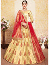 Beige Satin Embroidered Lehenga - myracouture