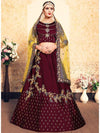 Maroon Satin Embroidered Lehenga - myracouture