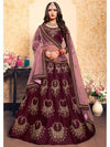 Brown Satin Embroidered Lehenga - myracouture