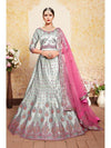 Grey Satin Embroidered Lehenga - myracouture