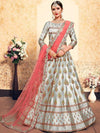 Grey Satin Embroidered Lehenga - myracouture