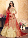 Beige Satin Embroidered Lehenga - myracouture