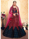 Navy Blue Satin Embroidered Lehenga - myracouture