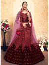 Maroon Satin Embroidered Lehenga - myracouture