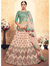 Peach Satin Embroidered Lehenga - myracouture