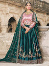 Green Satin Embroidered Lehenga - myracouture