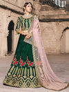 Green Taffeta Embroidered Lehenga - myracouture