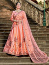 Peach Satin Embroidered Lehenga - myracouture