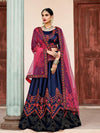 Navy Blue Satin Embroidered Lehenga - myracouture