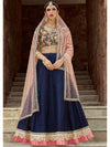 Navy Blue Art Silk Lahanga - myracouture