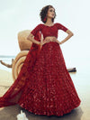 Red Embroidered Net Lehenga - myracouture