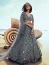 Grey Embroidered Net Lehenga - myracouture