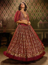 Maroon Embroidered Net Lehenga - myracouture