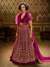 Wine Embroidered Net Lehenga - myracouture